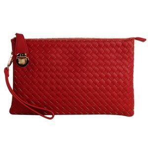 🔥Red Vegan Leather Weaved Clutch/ Crossbody Bag Purse with Gold Hardware🔥